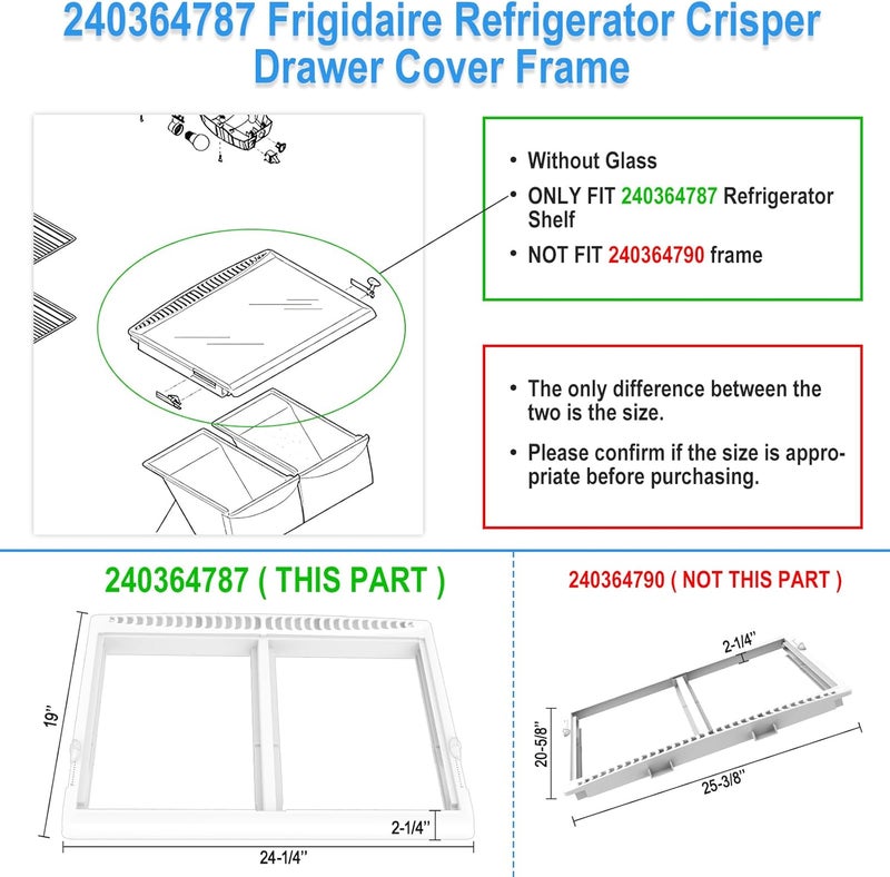 Alvar UPGRADED 240364787 Refrigerator Crisper Drawer Cover Frame Compatible with Frigidaire Crisper Drawer Replacement, Crisper Pan Cover Unit AP4432913, 240364794, FFTR1821TS0, FFTR1814TWB Crisper Drawer - Image 2